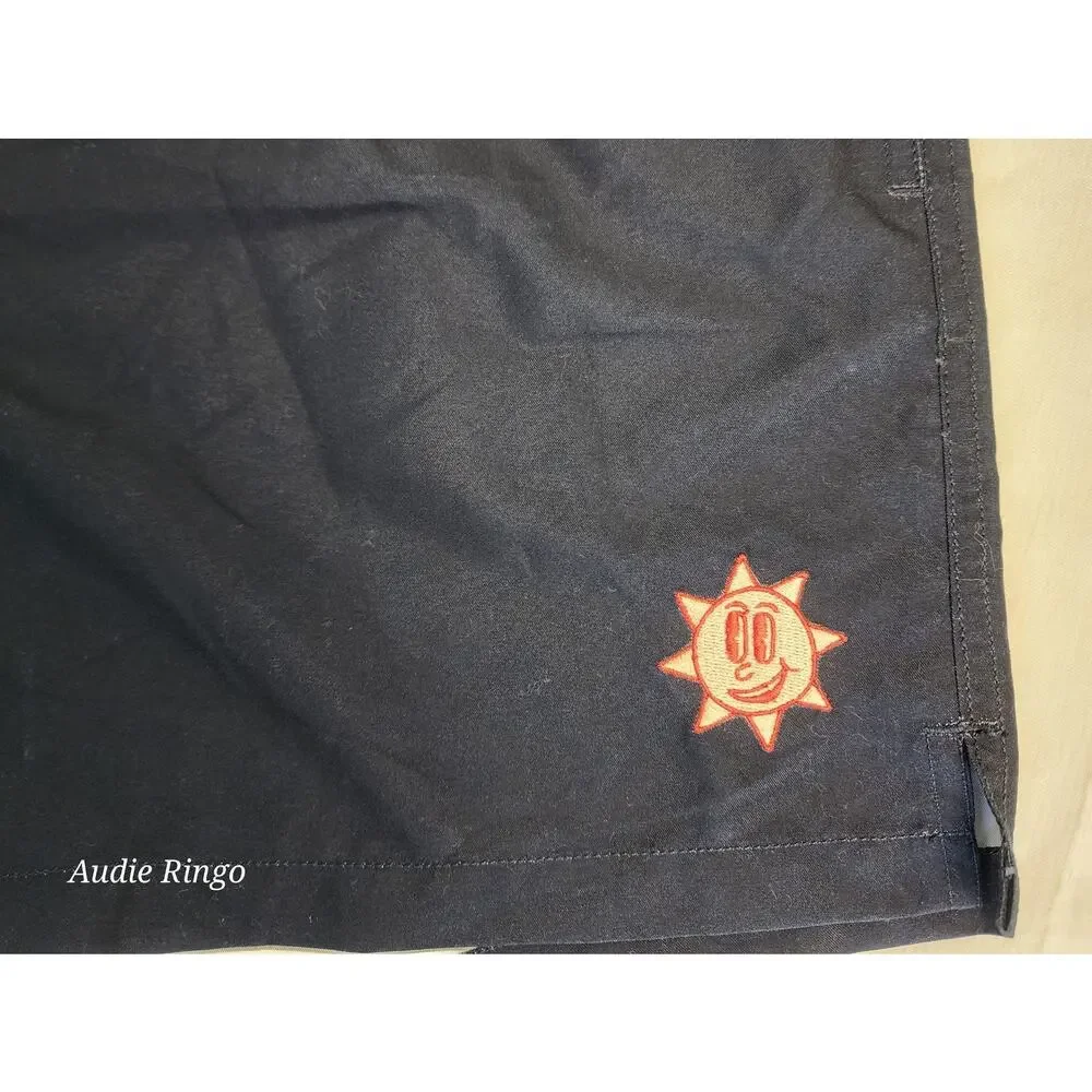 Happy Socks Men's Swim Trunks XXL Navy Blue Lined Board Shorts Sun Logo